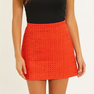 Madewell Orange Crochet Mini Skirt Size 8 | Summer Boho Chic Eyelet Style